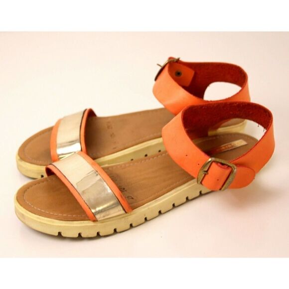 G'S GABRIELA'S ORANGE GOLD LEATHER ROUND TOE FLAT SLINGBACK SANDALS SHOES Sz 8.5 - Picture 4 of 8